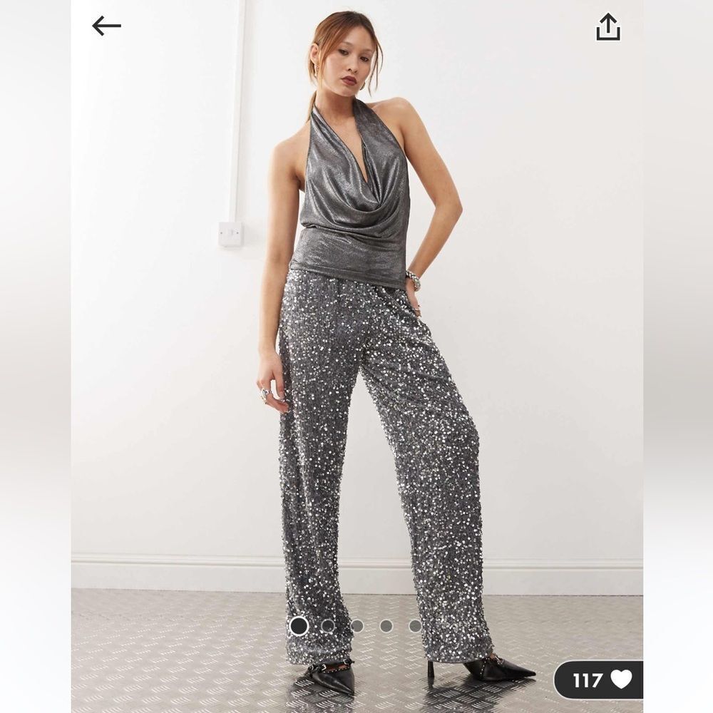 Noisy May Mia Wide-Leg Sequin Pants